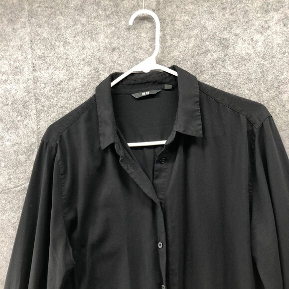 Uniqlo Rayon Blouse Womens L Black Long Sleeve Button Up Lightweight - Picture 3 of 8